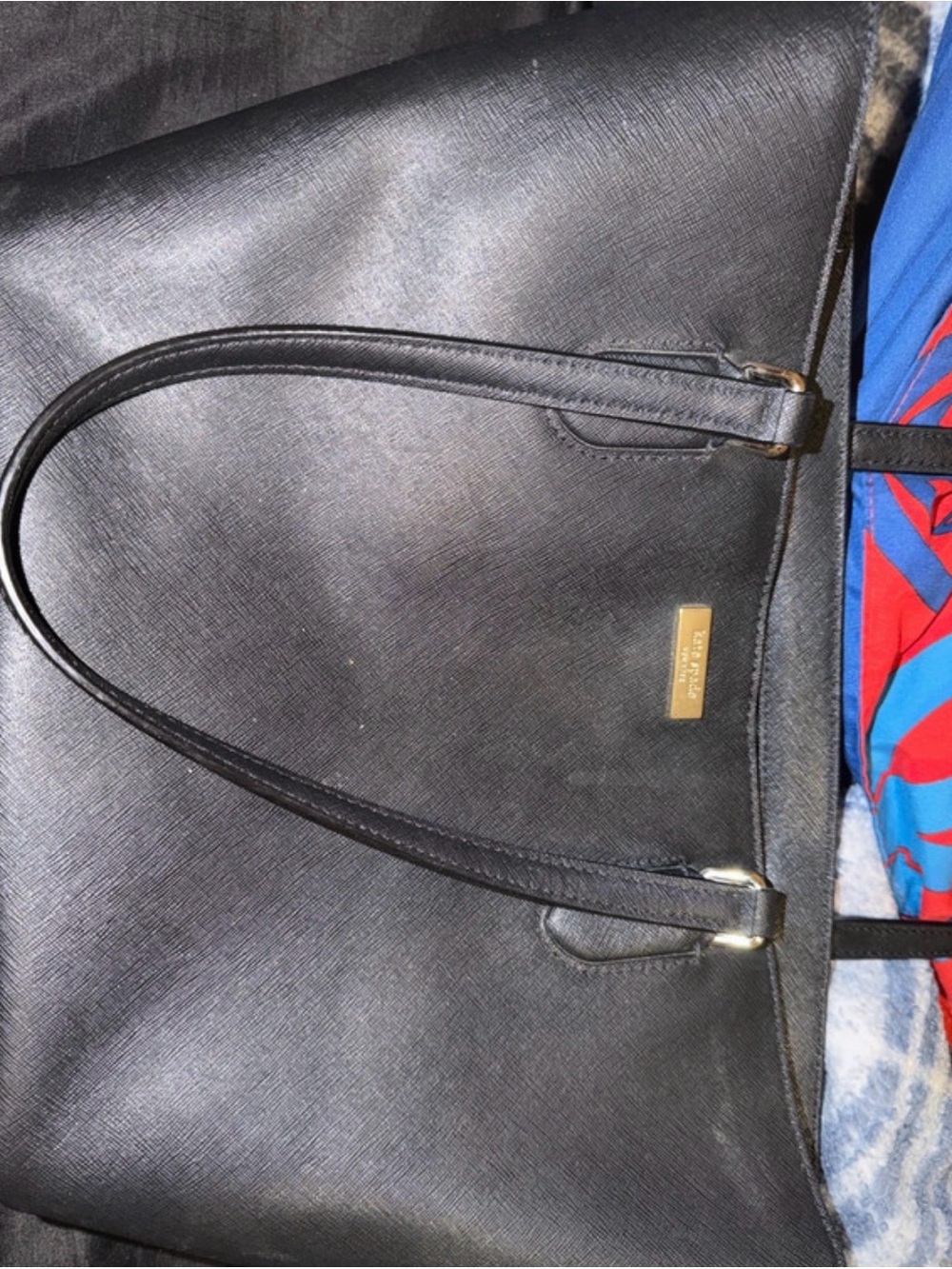 kate spade Black Saffiano Leather Tote with Gold Logo Plaque